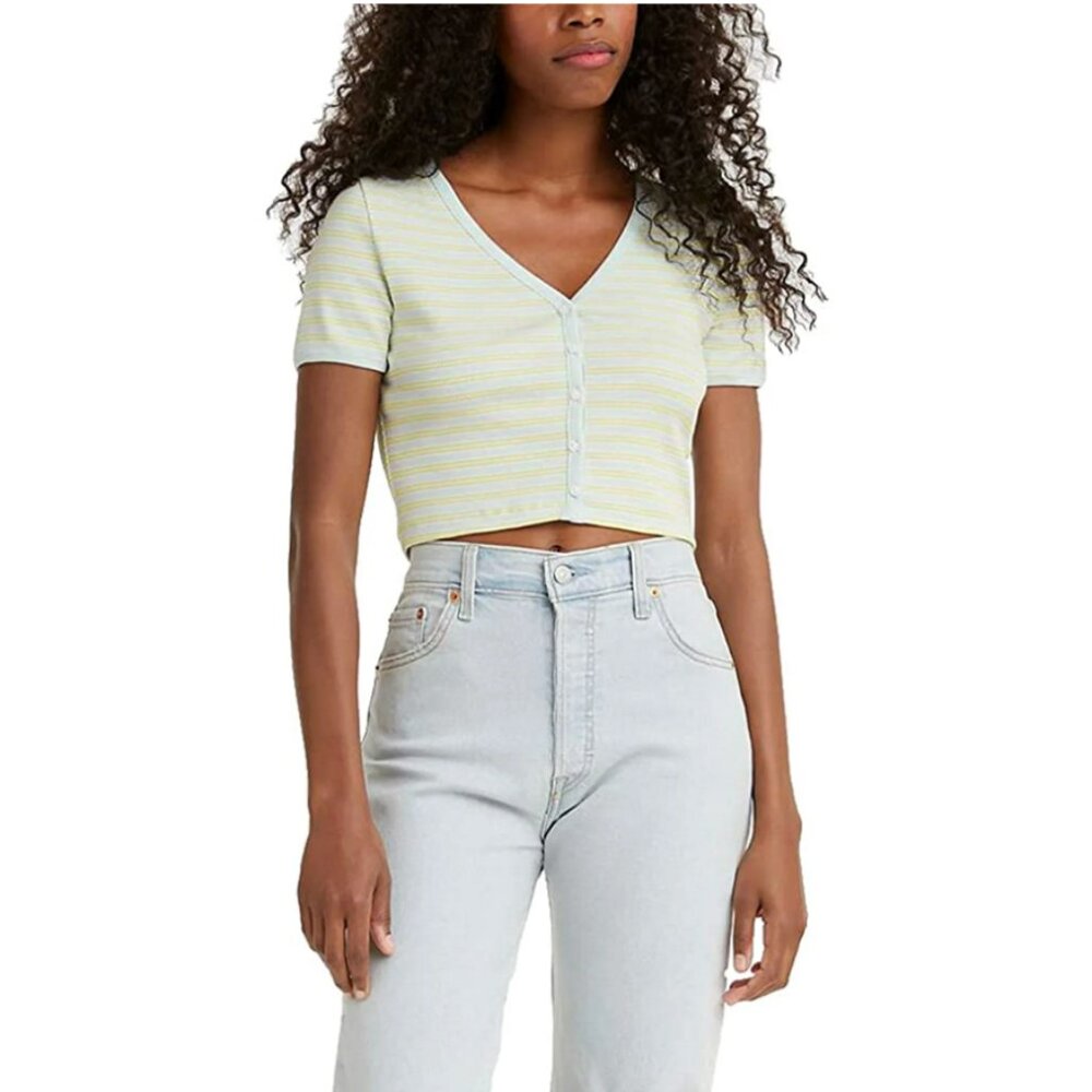Levi's Cropped Top Striped Gema Button Down Shirt, Size XL